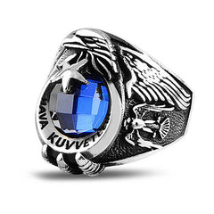 Silver Star and Crescent Air Force Blue Stone Men's Ring