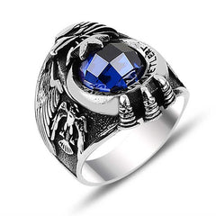Silver Star and Crescent Air Force Blue Stone Men's Ring