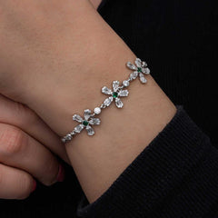 Bracelet pour femme en argent à motif de fleurs baguettes