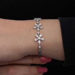 Bracelet pour femme en argent à motif de fleurs baguettes