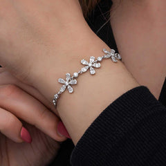 Bracelet pour femme en argent à motif de fleurs baguettes