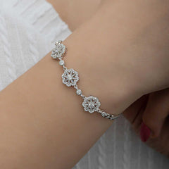 Bracelet pour femme en argent à motif de fleurs baguettes