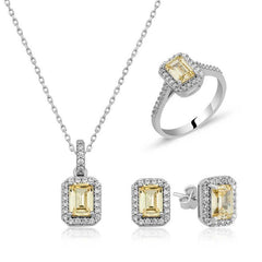 Gümüş Baget Sarı Topaz Taşlı Bayan Set