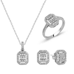 Silver Baguette Stone Ladies Set