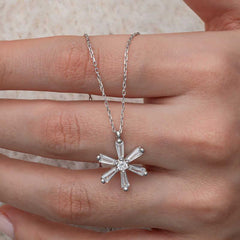 Silver Baguette Stone Flower Women's Necklace
