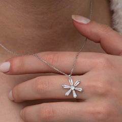 Silver Baguette Stone Flower Women's Necklace