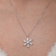 Silver Baguette Stone Flower Women's Necklace