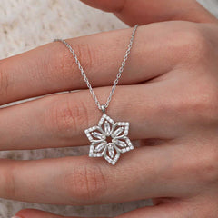 Silver Baguette Stone Flower Women's Necklace