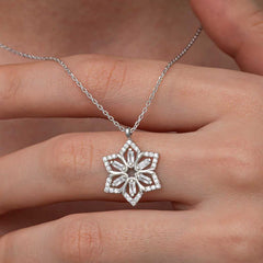 Silver Baguette Stone Flower Women's Necklace