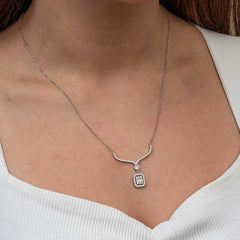 Silver Baguette Stone Choker Model Women's Necklace