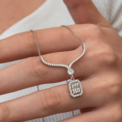 Silver Baguette Stone Choker Model Women's Necklace