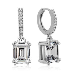 Silver Baguette Stone Hoop Earrings