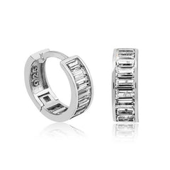 Silver Baguette Stone Hoop Earrings