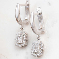 Silver Baguette Stone Women's Earrings