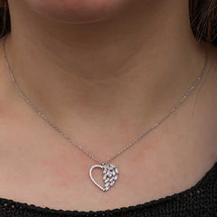 Silver Baguette Stone Heart Women's Necklace