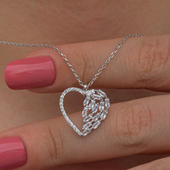 Silver Baguette Stone Heart Women's Necklace