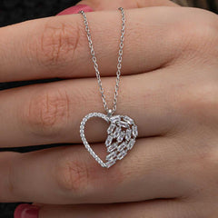 Silver Baguette Stone Heart Women's Necklace