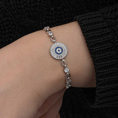 Gümüş Baget Taşlı Nazar Kadın Bileklik