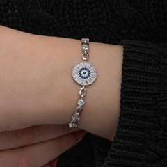 Gümüş Baget Taşlı Nazar Kadın Bileklik