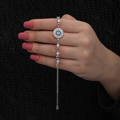 Gümüş Baget Taşlı Nazar Kadın Bileklik