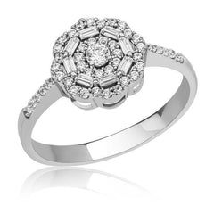 Silver Baguette Stone Daisy Women's Ring