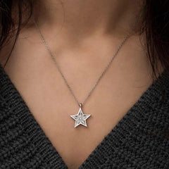 Silver Baguette Stone Star Necklace