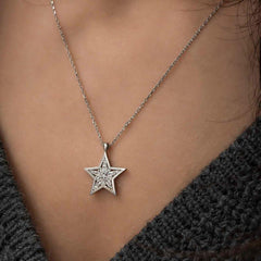 Silver Baguette Stone Star Necklace