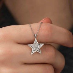 Silver Baguette Stone Star Necklace