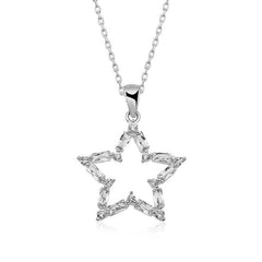 Silver Baguette Stone Star Necklace