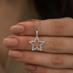 Silver Baguette Stone Star Necklace