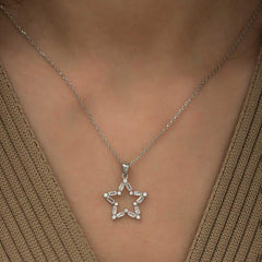 Silver Baguette Stone Star Necklace