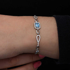 Bracelet pour femme en argent et pierre turquoise baguette