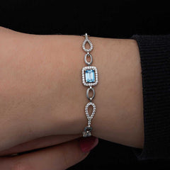 Bracelet pour femme en argent et pierre turquoise baguette