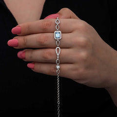 Bracelet pour femme en argent et pierre turquoise baguette