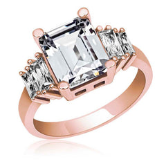 Silver Rose Baguette Stone Women's Ring