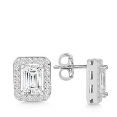 Silver White Baguette Stone Studded Women's Earrings