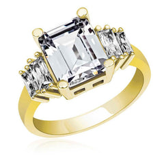 Silver Gold Baguette Stone Women's Ring