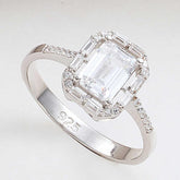 Silver White Baguette Stone Women's Ring