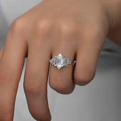 Silver White Baguette Stone Women's Ring