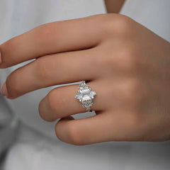 Silver White Baguette Stone Women's Ring