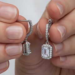 Silver White Baguette Stone Dangle Women's Earrings