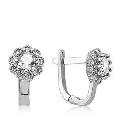 Silver White Flower Patterned Round J Women's Earrings