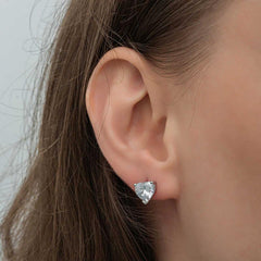 Silver White Heart Studded Women's Earrings