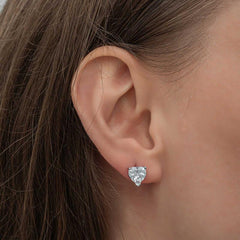 Silver White Heart Studded Women's Earrings