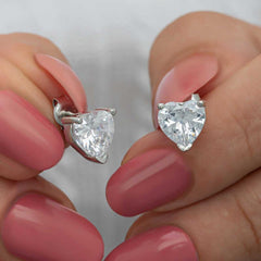 Silver White Heart Studded Women's Earrings