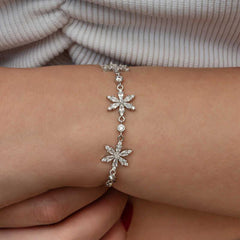 Silver White Lotus Flower Women's Bracelet