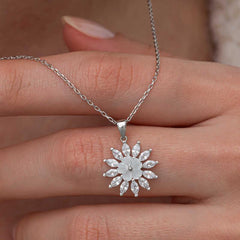 Silver White Magnolia Flower Women's Necklace