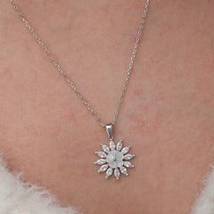 Silver White Magnolia Flower Women's Necklace
