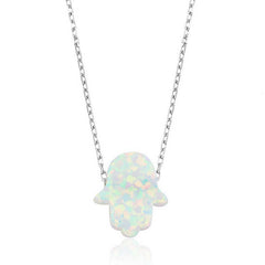 Silver White Opal Fatima Hand Women's Necklace