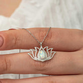 Silver White Opal Stone Lotus Women's Necklace